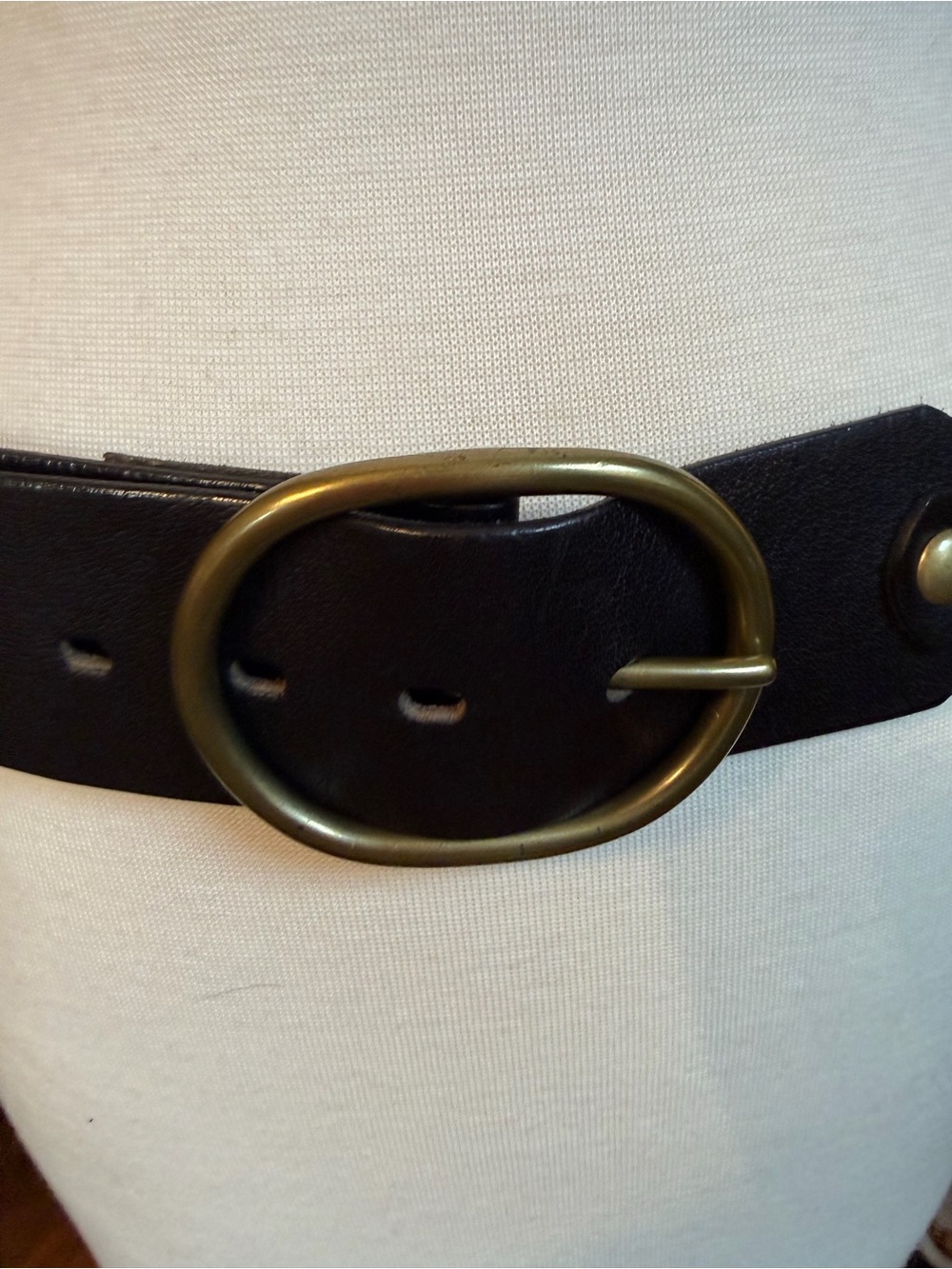 Linea Pelle Wide Black Leather Statement Adjustable Belt W/ Metal Rings Size M - Picture 8 of 16
